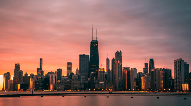 city of chicago at sunset